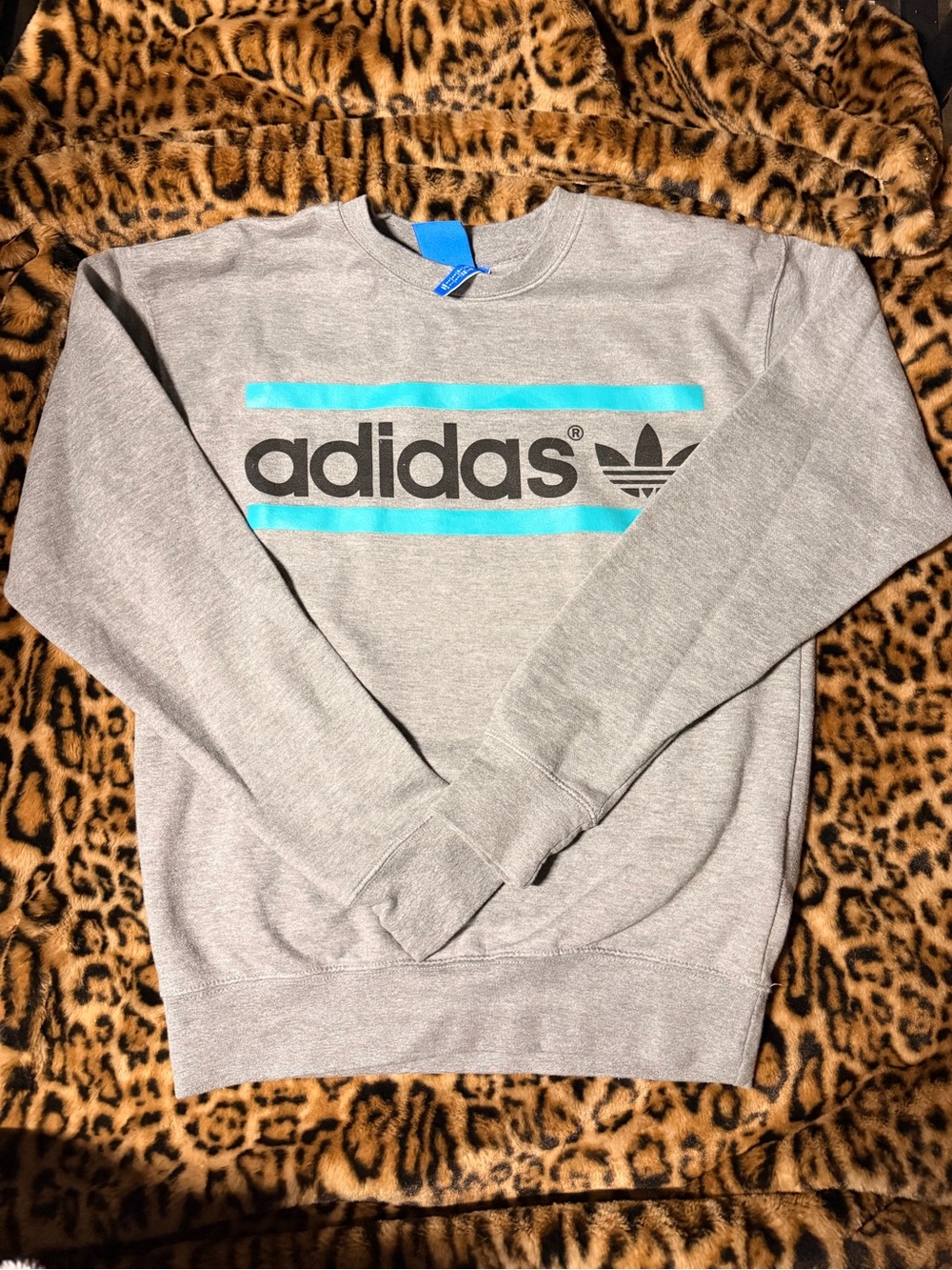 adidas women's Gray Crewneck Sweatshirt with Teal Stripe
